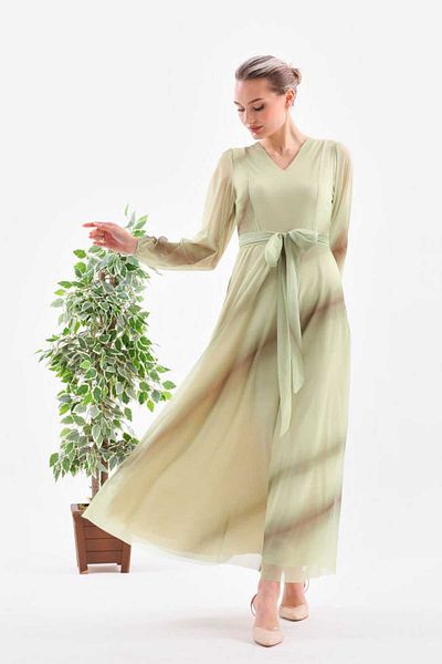 CİXAPLE V-Neck Maxi Length Printed Dress