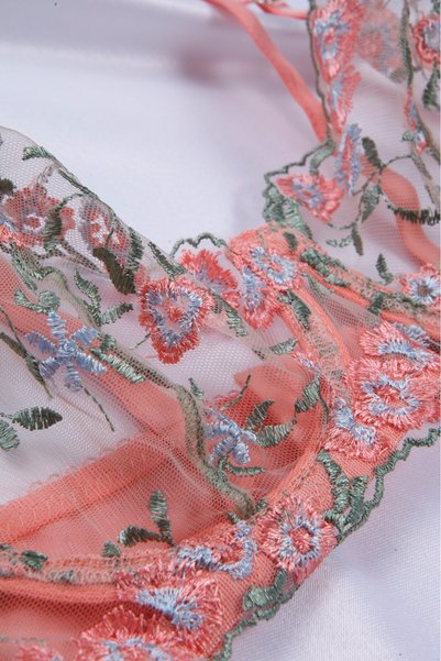 NUİTAMORE Nuitamore Coral Colored Embroidered Bra Set.