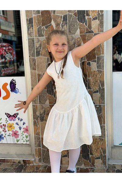 LOME GİRLS Girl's Sleeveless White Dress 6070