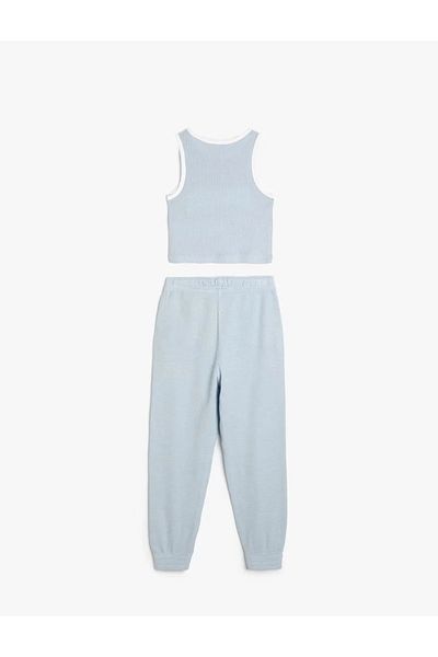 Koton Girl's Tracksuit Set - Textured Cotton Trousers and Suspender T-Shirt Set of 2