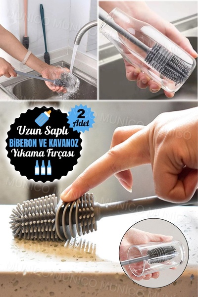 Munico 2 Adet Nargile Biberon Vazo Shaker Temizleme Fırçası Silikon Bardak Fı...
