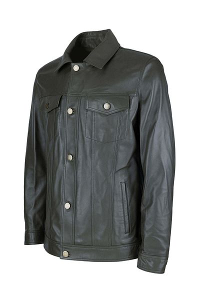 Tamer Tanca Genuine Leather Men's Green Coat