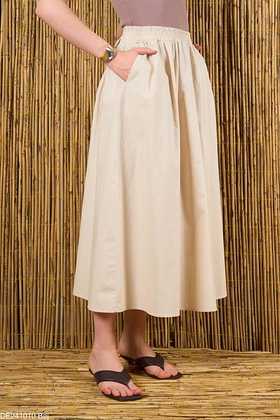Laluvia Beige Side Pocketed Skirt