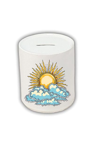 lili hediyelik Κουμπαράς με στάμπα Sun and Cloud - Κεραμικός κουμπαράς με καρφίτσα
