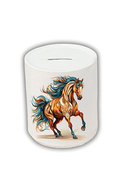lili hediyelik Κουμπαράς με στάμπα Running Horse - Κεραμικός κουμπαράς με καρφίτσα