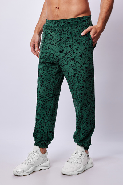 Dear Deer Green Leopard Soft Velvet Pants