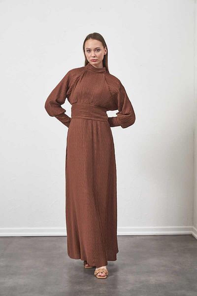 Mevra فستان مطوي بني