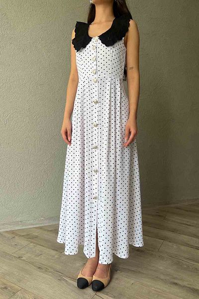 Seda Yalçın Atelier White Lace Collar Polka Dot Design Dress