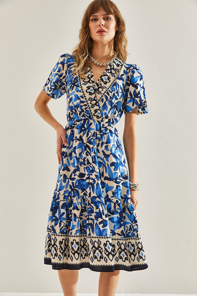 Bianco Lucci Kadın Anvelop Yaka Beli Büzgülü Eteği Fırfır Detaylı Elbise 60251147