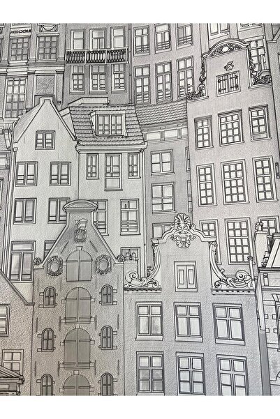 Adawall Şehir Desenli Beyaz Duvar Kağıdı