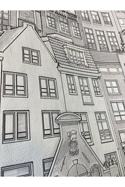 Adawall Şehir Desenli Beyaz Duvar Kağıdı