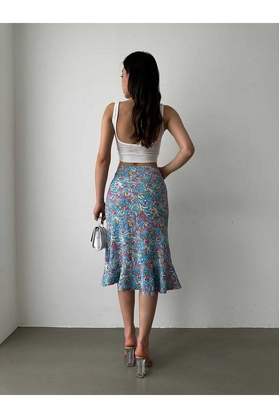 ubmbutik Fustă de damă midi cu modele florale - țesătură cu fante și înfășurare