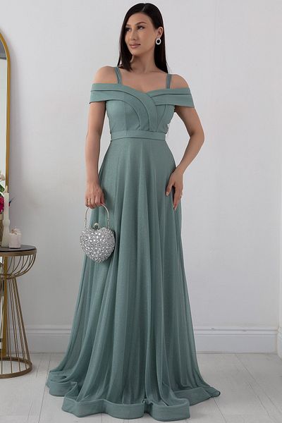 PULLIMM Rochie de seara lunga din tul cu sclipici - cu bretele Model 13278