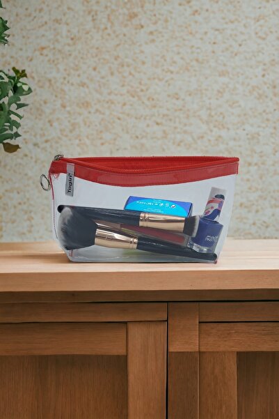 Togin Прозрачна червена триъгълна чантичка за грим