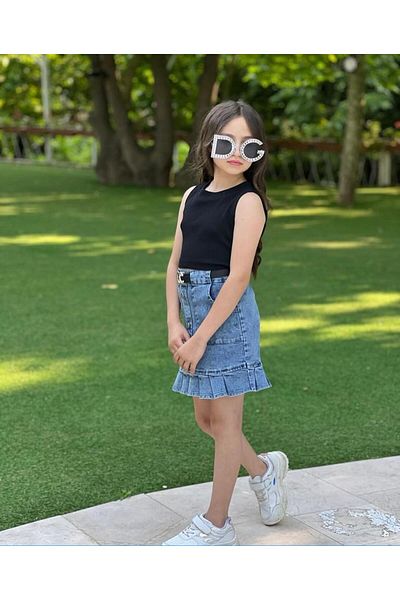 gül garden Fusta din denim pentru fete, tricou, curea