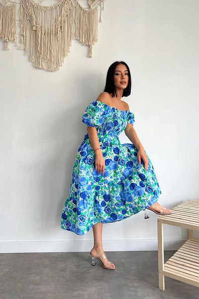 Neşeli Butik Rochie de damă cu decolteu pătrat cu imprimeu din popelin - NBG011