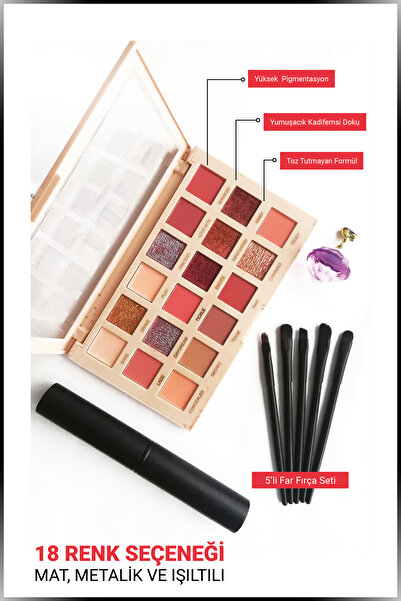 GXMPRO Nude New Nude 18'li Far Paleti - 5'li Far Fırça Seti