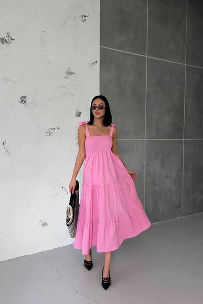 Neşeli Butik Rochie de damă din poplin roz - bretele, NBG012