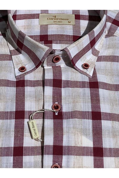 Daniel Bessi Plaid Patterned Button Collar Classic Cut Regular Fit Short Sleeve Cotton Men's Shirt with Pockets