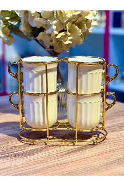 ACAR Maya 4 lü standlı tezgah üstü gold çay nescafe kupa seti