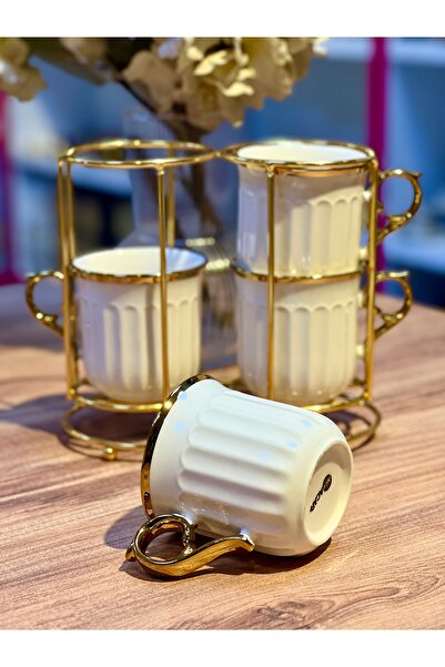 ACAR Maya 4 lü standlı tezgah üstü gold çay nescafe kupa seti