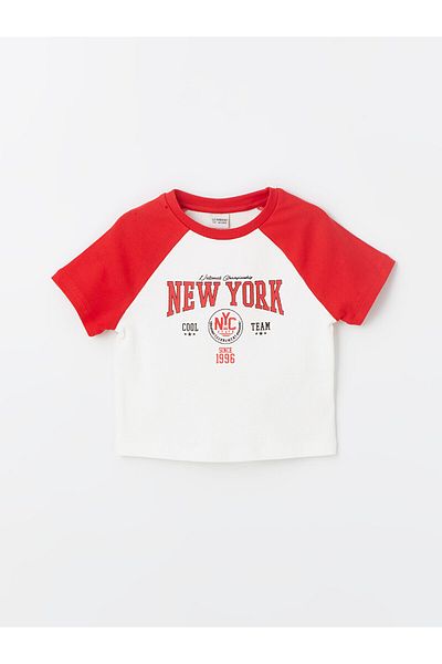 LC Waikiki Dziewczęcy T-shirt z krótkim rękawem i nadrukiem z okrągłym dekoltem
