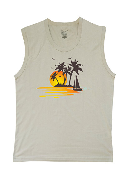 Raf Coll Tricou tricotat fără mâneci pentru bărbați, cu design cu palmier, im...