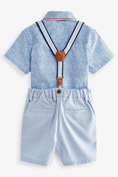 Next Baby Blue Smart Shirt and Shorts Bow Tie Pants - 100% Cotton Sling Set