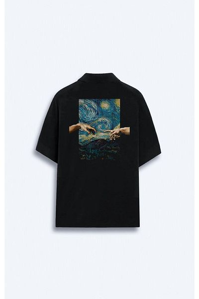 Darkia Vincent van Goghn Printed - Ανδρικό μαύρο μπλουζάκι πόλο διπλής όψης