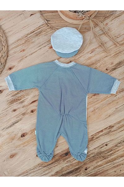 emosavm 0-3 3-6 Months Baby Boy Rompers with Bow Tie and Line Pattern Snap Closure and Cap Navy Blue