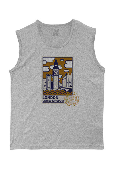 Raf Coll Ανδρικό αμάνικο πλεκτό μπλουζάκι London Design Digital Printed 100% βαμβάκι