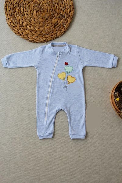 emosavm 3-6 18-24 24-36 Months Flying Balloons Embroidered Ef Boy Zippered Baby Boy Romper Blue
