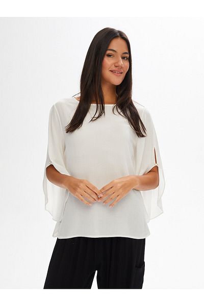 Faik Sönmez Self Textured Round Neck Woven Blouse 68154