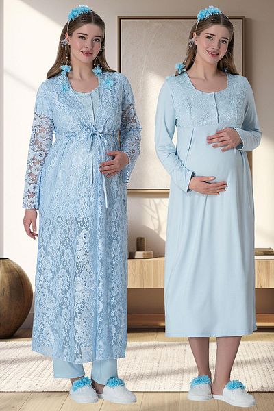 Mecit Pijama Set cămașă de noapte și rochie de maternitate din bumbac viscoză - dantelă