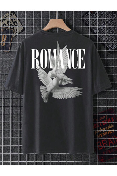 SELENA BUTİK Unisex Grey Romance βαμβακερό μπλουζάκι Oversize