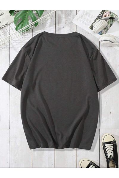 SELENA BUTİK Unisex Grey Great City NY Βαμβακερό μπλουζάκι Oversize