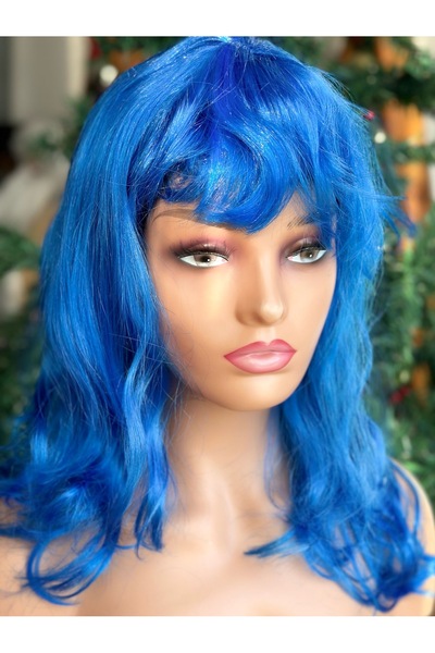 Queen Nelly Deniz Kızı Parti Doğum Günü Kostüm Barbie Gösteri Peruğu Ayarlanır Uzun Dalgalı Peruk Saç Saks Mavi