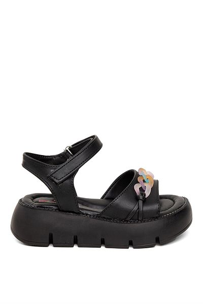 Minican Black J P 260 Model Girl's Flat Sandals