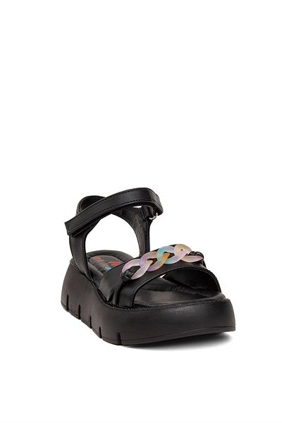 Minican Black J P 260 Model Girl's Flat Sandals