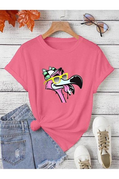 aynewmoda cool flamingo fear less front back printed oversize T-shirt