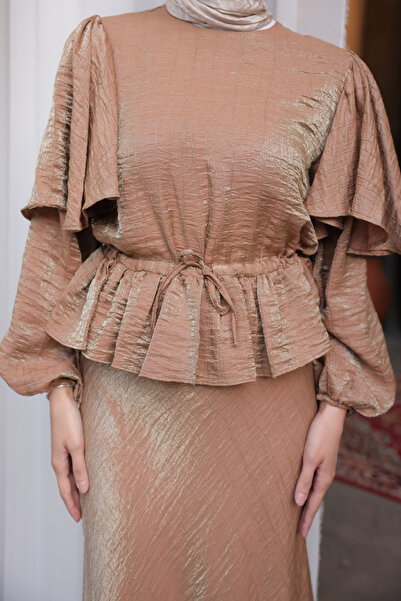 benguen Γυναικεία Σετ Φούστα με κορδόνι μέσης 2096 Camel