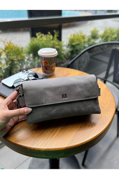 MFT Leather Design Унисекс кожена чанта - Boliva Genuine, сива (9874)