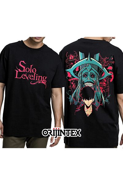 orijintex تي شيرت أسود مطبوع للجنسين من Solo Leveling - Sung Jinwoo