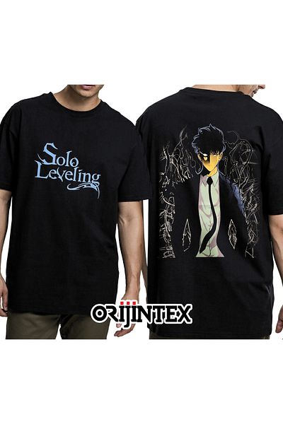 orijintex تي شيرت أسود مطبوع للجنسين من Solo Leveling Sung Jinwoo - Monarch of Shadow