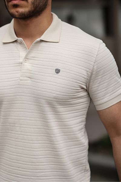 COMBİNE MİCHAİL Tricou pentru bărbați, din țesătură de bumbac, care nu se contractă, slim fit, bej, fără ondulare