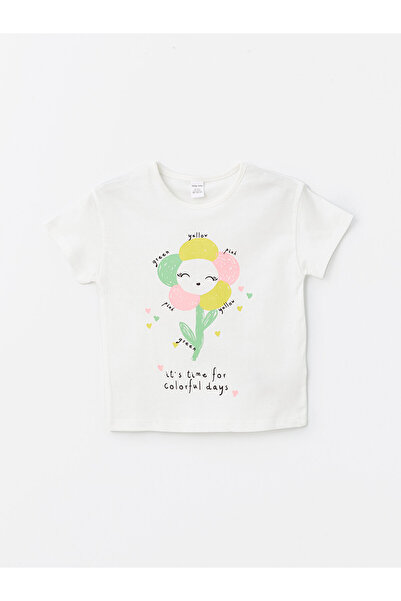 LC Waikiki Crew Neck Printed Short Sleeve T-Shirt for Baby Girl