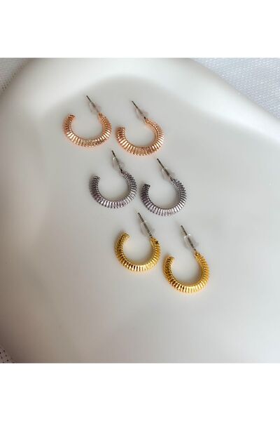 DEMOKAN Striped Women's Earrings - Serrated Design