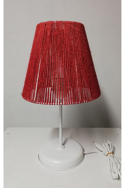 TEKAY AYDINLATMA White Metallic Jute Rope Lampshade - Cream Gray and Red Headboard