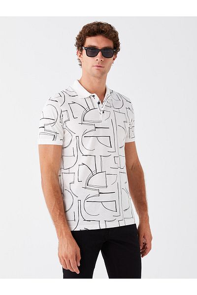 LC Waikiki Męska koszulka polo z krótkim rękawem i wzorzystą czesaną bawełną