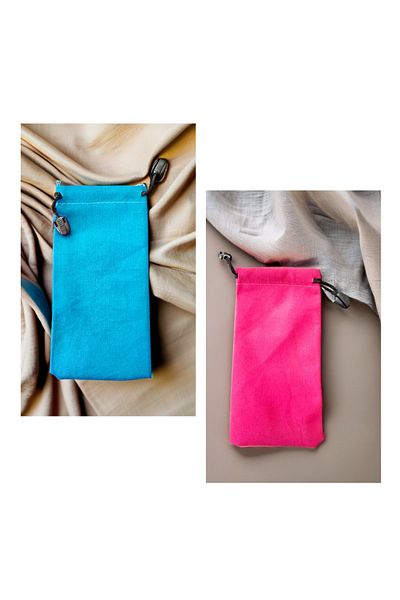 Bluoksweet Stylish and Comfortable 2-Piece Colorful Fabric Glasses Set - Pink, Red and Blue Case